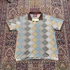 Russell Simmons Argyleculture Mens XL Polo Shirt Brown Blue Argyle Paisley Print